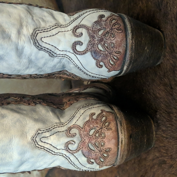 CORRAL A2665 cognac leather lace look overlay cowgirl western boots snip toe 6.5 - Picture 12 of 16